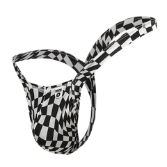 Black and white checkered patterned m2b men’s briefs with a sleek form-fitting design from mob y buns thong collection