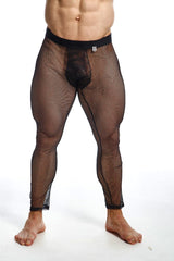 Black mesh leggings with solid black waistband and reinforced paneling from mob fishnet tights final sale