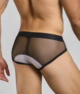 Black mesh briefs with white padded crotch panel from mob maitred costume for stylish comfort and support