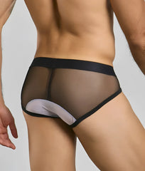 Black mesh briefs with white padded crotch panel from mob maitred costume for stylish comfort and support