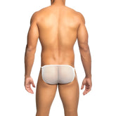 White mesh briefs men’s fishnet bikini showcasing a breathable see-through fabric design