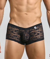 MOB men’s lace boxer black floral patterned lace underwear with elastic waistband for comfortable fit
