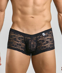 MOB men’s lace boxer black floral patterned lace underwear with elastic waistband for comfortable fit