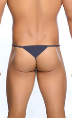 Dark gray minimalist microfiber thong with thin straps and smooth fabric finish from MOB men’s sexy g-string collection