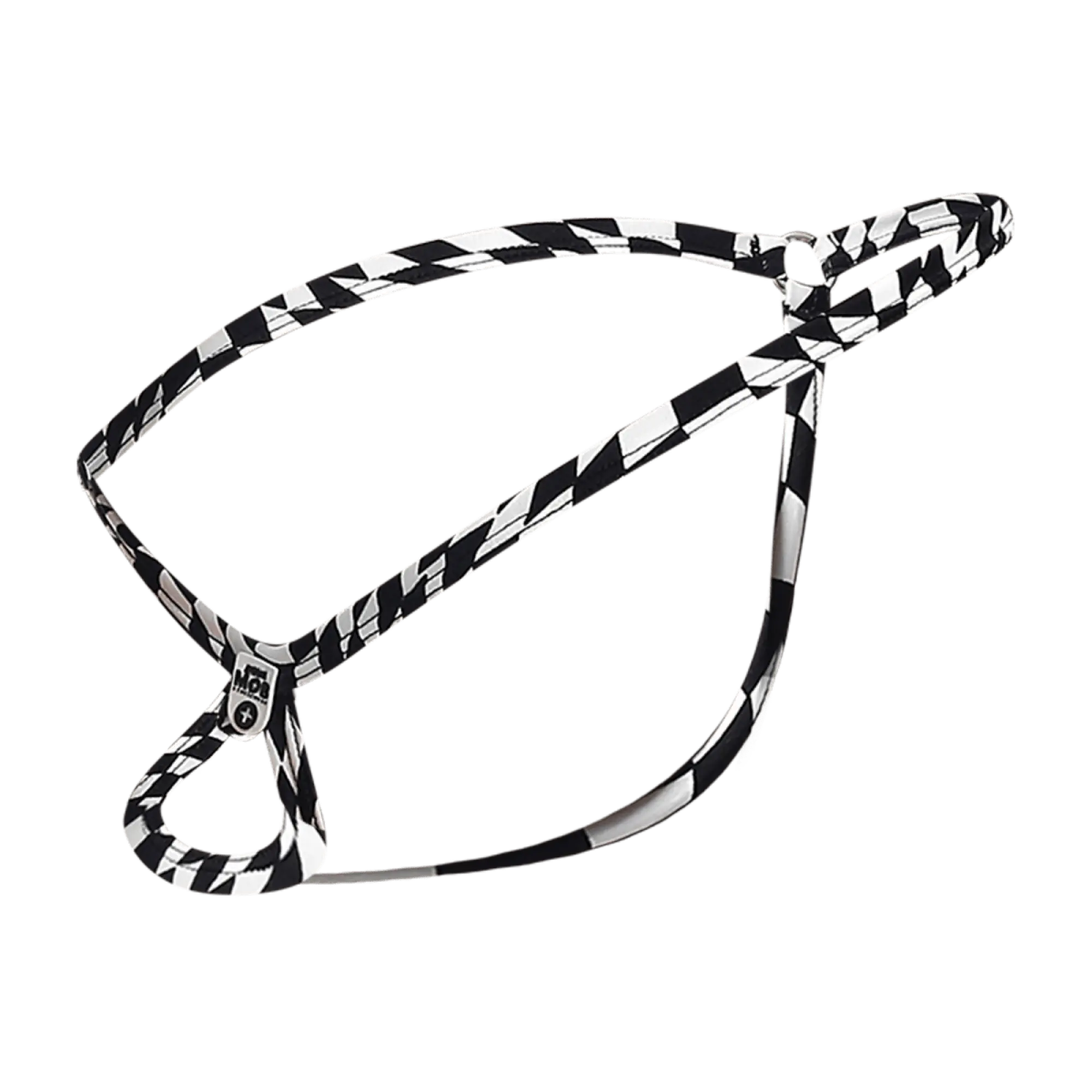 Mob men’s tear drop string thong mbl24 with black and white checkered braided leash and metallic clasp