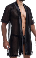 Black sheer lace robe with satin trim and scalloped edges from mob sultry robe and thong set