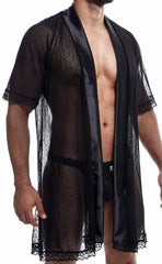 Black sheer lace robe with satin trim and scalloped edges from mob sultry robe and thong set