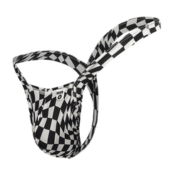 Black and white checkered patterned m2b men’s briefs with a sleek form-fitting design from mob y buns thong collection