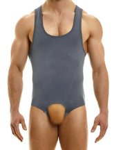 Gray modus vivendi glory hole onesie bodysuit size s with front cutout athletic tank top style