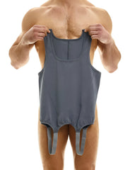 Gray modus vivendi glory hole onesie bodysuit size s with adjustable straps and fitted supportive athletic tank top design
