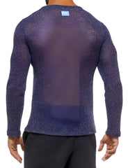 Modus vivendi knight v neck long sleeved t shirt blue 05251 size s navy blue knit with textured mesh and subtle shimmer