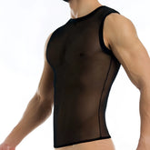 Modus Vivendi transparent black sheer mesh tank top with black trim in size XL