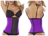 Moldeate 8031 purple and black workout waist cincher with adjustable metal clasp panel for waist training