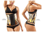 Moldeate 8032 yellow tiger-striped workout waist cincher with black adjustable straps and central lacing system