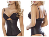 Black moldeate 8033 workout waist cincher corset with lace-up front and thin straps in breathable fabric