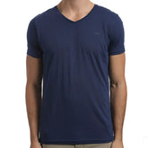 Mossimo Standard Issue navy marle v neck short sleeved cotton t shirt with subtle texture and embroidered logo size S