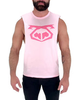 Pink sleeveless muscle tank top with bold geometric pink logo on chest nasty pig snout shredder size l