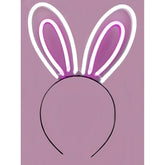 Purple neon bunny ears headband with glowing white outlines designed for vibrant party and festival wear