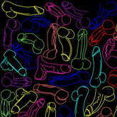 Neon cocks tank top featuring neon-colored outlined male genitalia patterns on black background for casual wear