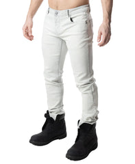 Np jean bleached light gray slim-fit denim jeans with modern faded wash and classic five-pocket design
