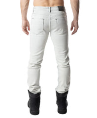Light gray slim-fit denim jeans with a subtle faded wash and black leather belt loop from NP Jean bleached collection