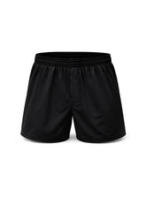 Black nylon active underwear boxer shorts with smooth lightweight fabric and elastic waistband for athletic use