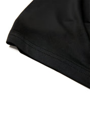 Black cotton t-shirt with neatly stitched hem paired with nylon active underwear boxer shorts product display