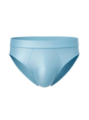 Light blue nylon luxury brief with smooth form fitting design and subtle seam detailing for men