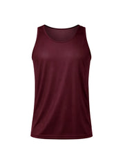 Maroon nylon tricot tank top with a smooth form-fitting design and subtle ribbed trim along the neckline