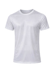 White nylon tricot crew neck t-shirt with short sleeves and smooth lightweight fabric finish
