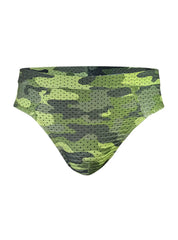 Nylux camo brief green and black camouflage swim trunks made of perforated mesh fabric for quick drying