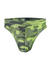 Nylux camo thong green and black camouflage mesh briefs featuring breathable lightweight fabric design