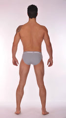 Obviously pouch brief full cut underwear in light grey with a white elastic waistband featuring the city logo size s