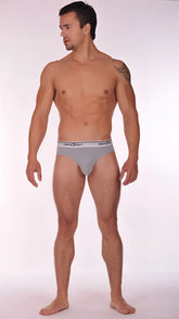 Obviously pouch brief full cut underwear in light grey with white obey elastic waistband size s