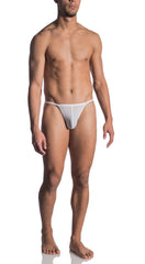 White mesh thong with subtle logo on front by OLAF BENZ 0965 Riotanga featuring breathable fabric design