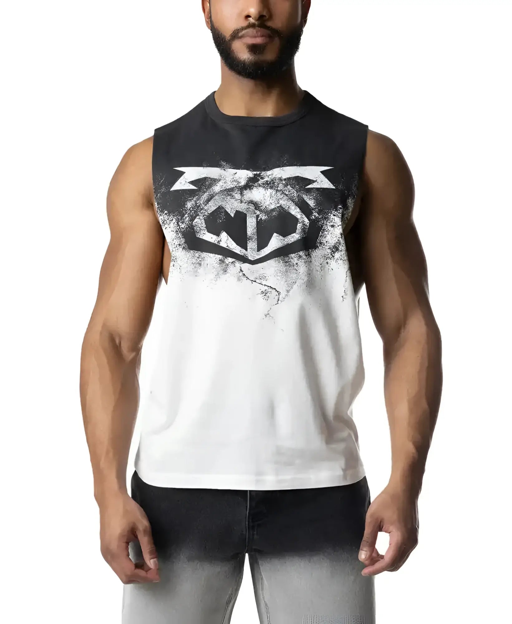 Oxidize Brandmark Shredder black and white distressed Batman logo sleeveless tank top for casual wear