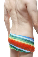 Petitq loincloth brief rainbow mesh swim trunks with rainbow stripes for vibrant beachwear