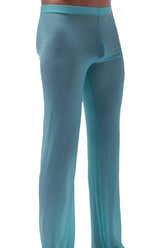 Teal sheer men’s lounge pants with smooth translucent fabric and fitted waistband in pants net teal design