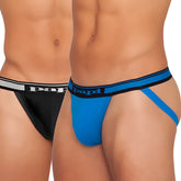 Blue and black papi brand cotton stretch essentials jockstrap with striped waistband size l in a 2 pack