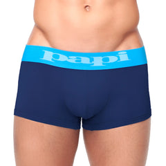 Navy blue papi brand briefs with bright turquoise waistband featuring papi logo in white from 2 pack incognito brazilian trunks boxer briefs size m
