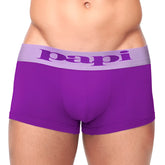Purple papi modern stretch cool solid brazilian trunks boxer briefs with lavender waistband and papi logo size m