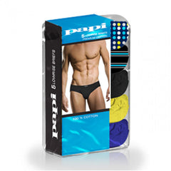5 pack papi assorted low rise briefs in black yellow and blue made from premium cotton size medium