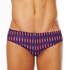 Men’s papi assorted low rise briefs in red blue and white polka dot pattern with black brand tag size m