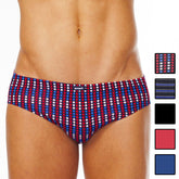Assorted red blue and white polka dot men’s briefs with low rise fit and black papi brand tag size m