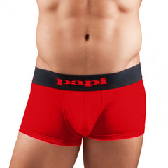 Red papi microfiber boxer briefs with black waistband and red papi logo in a 2 pack brazilian trunk size m