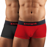 Red and black papi cool solid brazilian trunk microfiber boxer briefs with contrasting elastic waistband size m