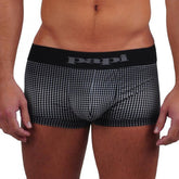Black and white checkered papi microfiber boxer briefs with solid black waistband in size XL from 2 pack Brazilian trunk set