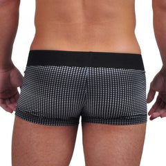 Black and white dotted microfiber briefs with solid black waistband from papi ombre dot solid brazilian trunk pack xl