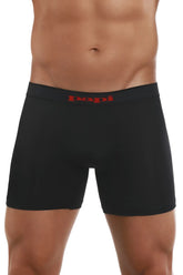 Black mens boxer briefs with a red papi logo on the waistband from papi 626185-982 cool2 2pk solid in black-red