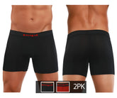 Black mens boxer briefs two-pack with red dmp waistband branding in solid black for everyday comfort and support